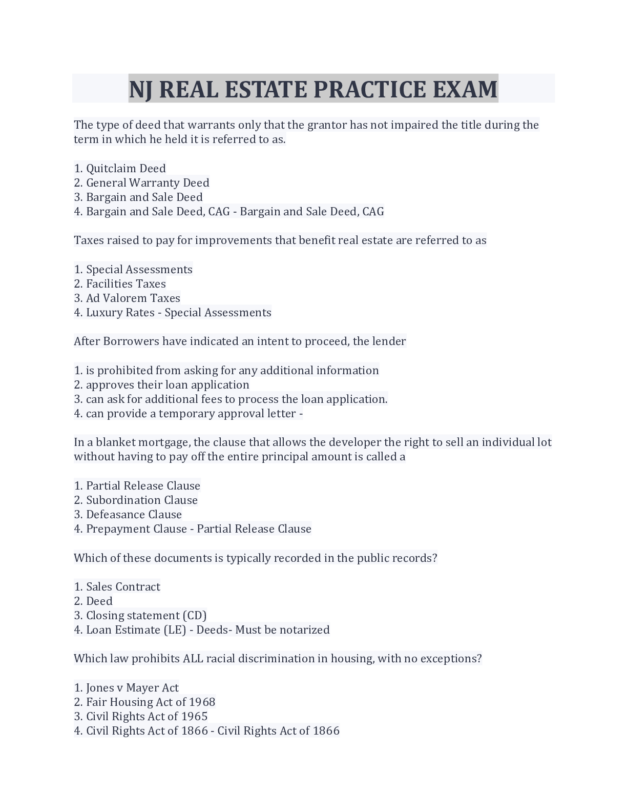 Preview image for NJ REAL ESTATE PRACTICE EXAM QUESTIONS AND ANSWERS